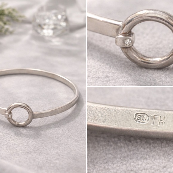 🖤 Vintage European Artisan Sterling Silver Bracelet with Hidden Diamond Accent 💎 - Picture 11 of 11